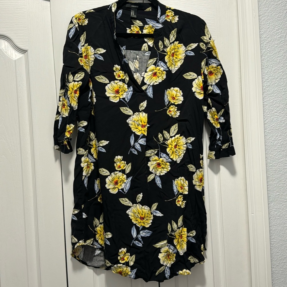 Black Floral Shirt Dress